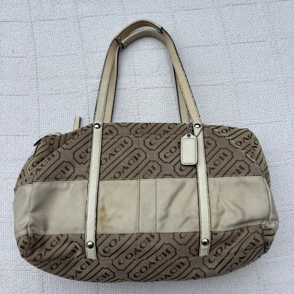 COACH Vintage Y2K Tan Logo Lozenge Duffel Style Satchel Purse F12254